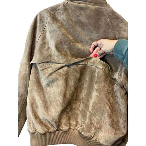 Men's Vintage Crew Tan Pig Suede Leather Plaid Lined Bomber Jacket Size 46 - Picture 10 of 16